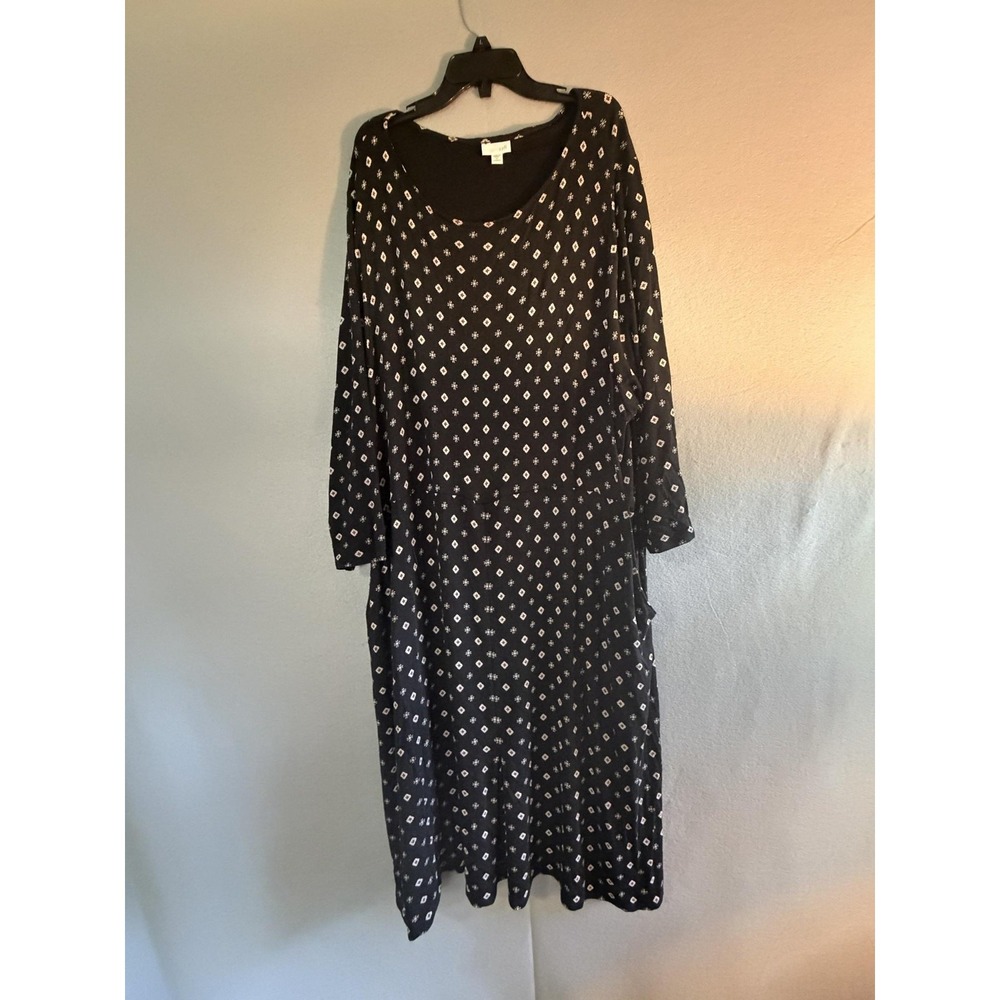 J. Jill Dress Womens 4X Black Geometric Scoop Neck A Line Midi Pockets Jersey